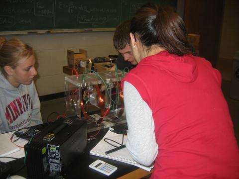 Students working with coils (cooperative problem solving labs)